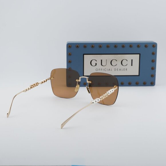 Gucci GG1923SA 003 Square Sunglasses - Gold with Pearl/Brown